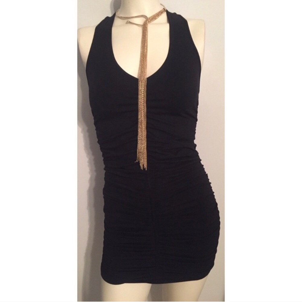Lk New BEBE Black Ruched Bodycon Dress P/S